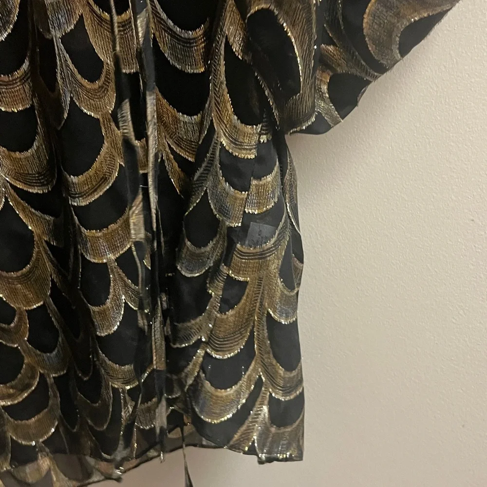 Milly Black & Gold Open Front Sheer Silk Blouse L - Picture 9 of 14